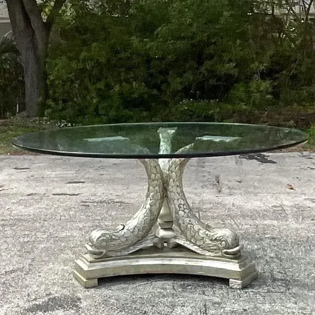 Mid 20th Century Vintage Regency Silver Leaf Koi Center Hall Table — additional photo 2