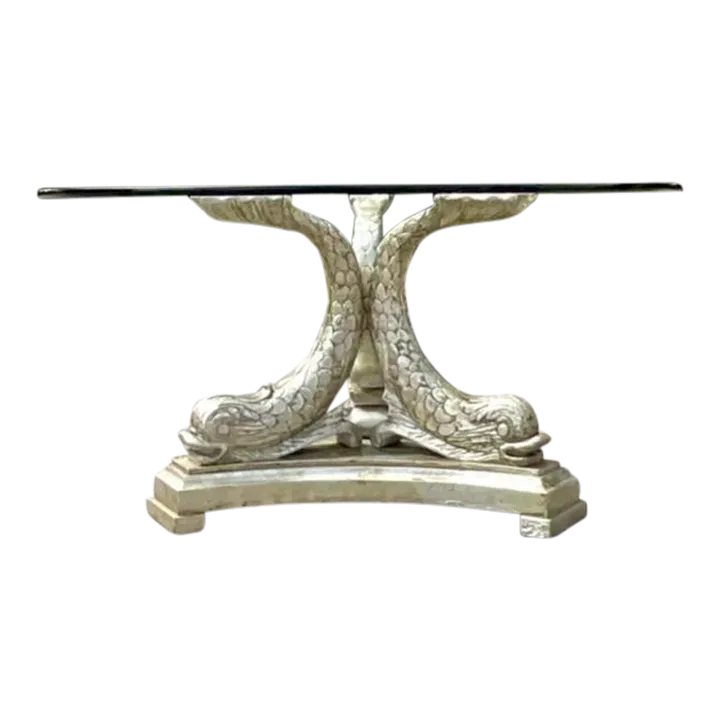 Mid 20th Century Vintage Regency Silver Leaf Koi Center Hall Table — additional photo 3