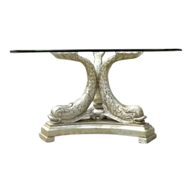 Mid 20th Century Vintage Regency Silver Leaf Koi Center Hall Table — additional photo 3