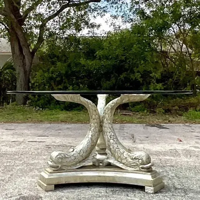 Mid 20th Century Vintage Regency Silver Leaf Koi Center Hall Table — additional photo 4