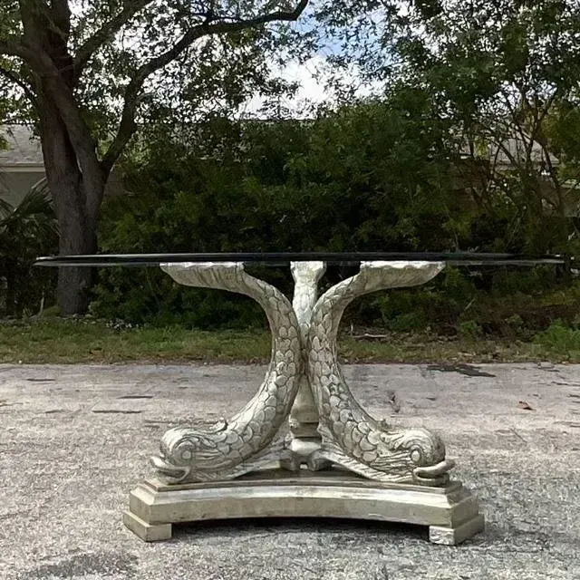 Mid 20th Century Vintage Regency Silver Leaf Koi Center Hall Table — additional photo 5