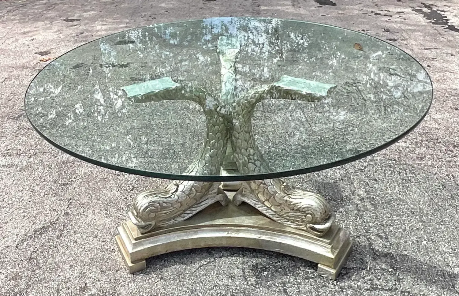 Mid 20th Century Vintage Regency Silver Leaf Koi Center Hall Table — additional photo 6