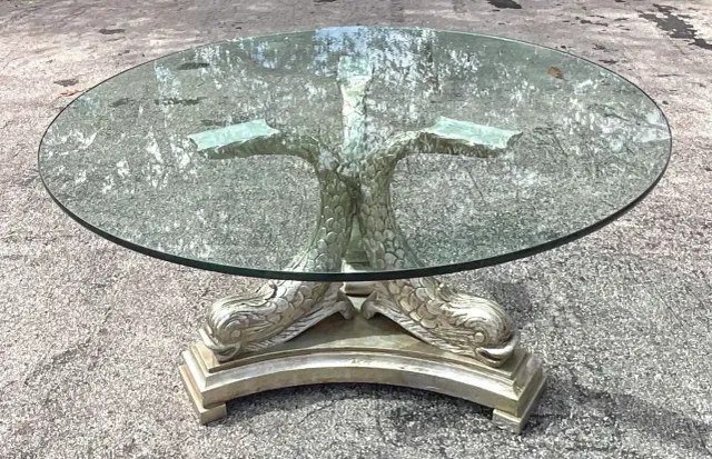 Mid 20th Century Vintage Regency Silver Leaf Koi Center Hall Table — additional photo 6