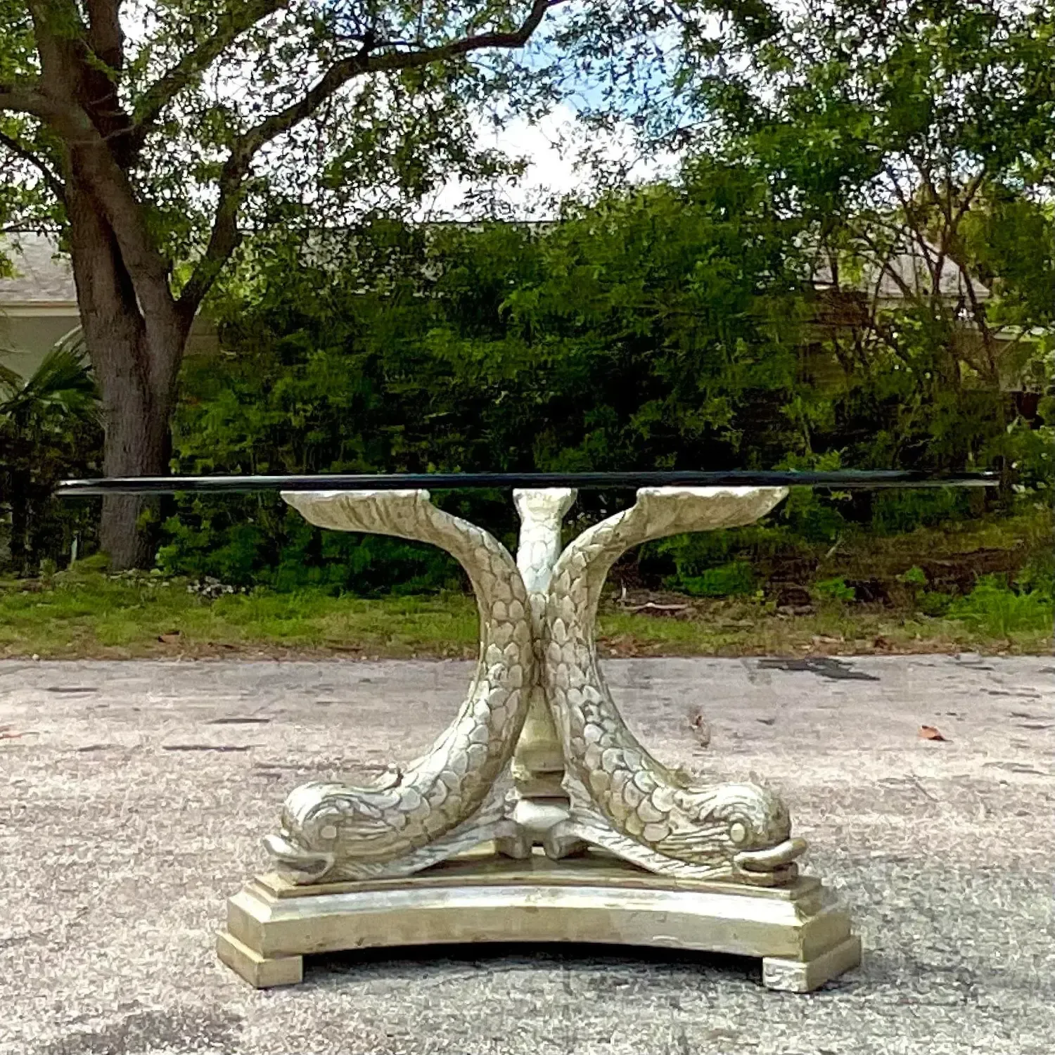 Mid 20th Century Vintage Regency Silver Leaf Koi Center Hall Table — additional photo 7