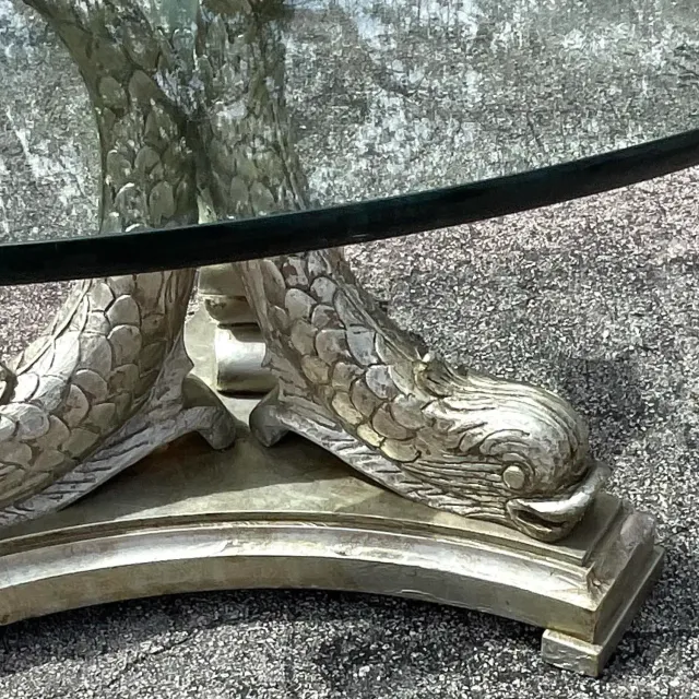 Mid 20th Century Vintage Regency Silver Leaf Koi Center Hall Table — additional photo 8
