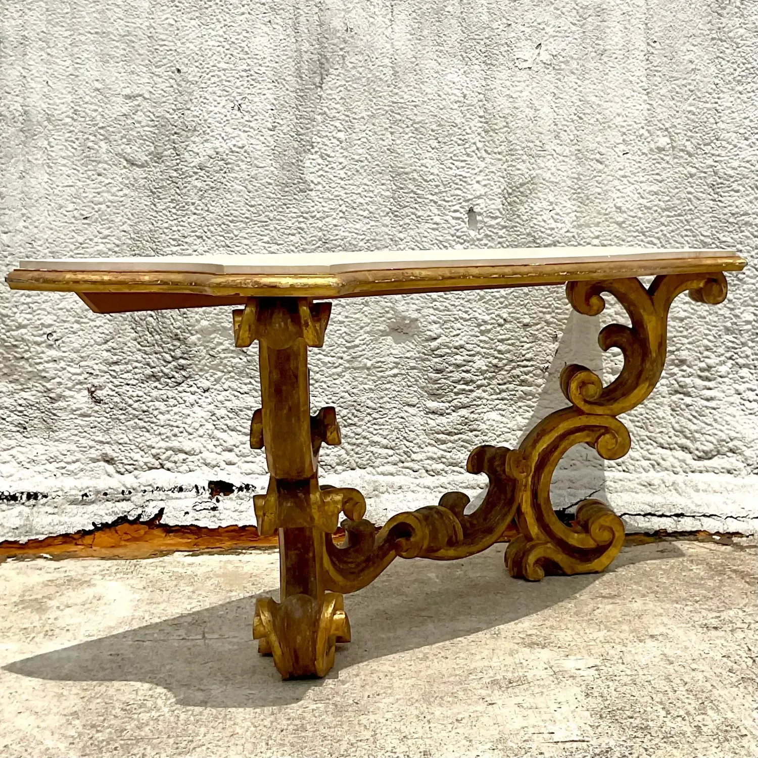 Mid 20th Century Vintage Rococo Gilt Wall Mount Console Table — additional photo 2