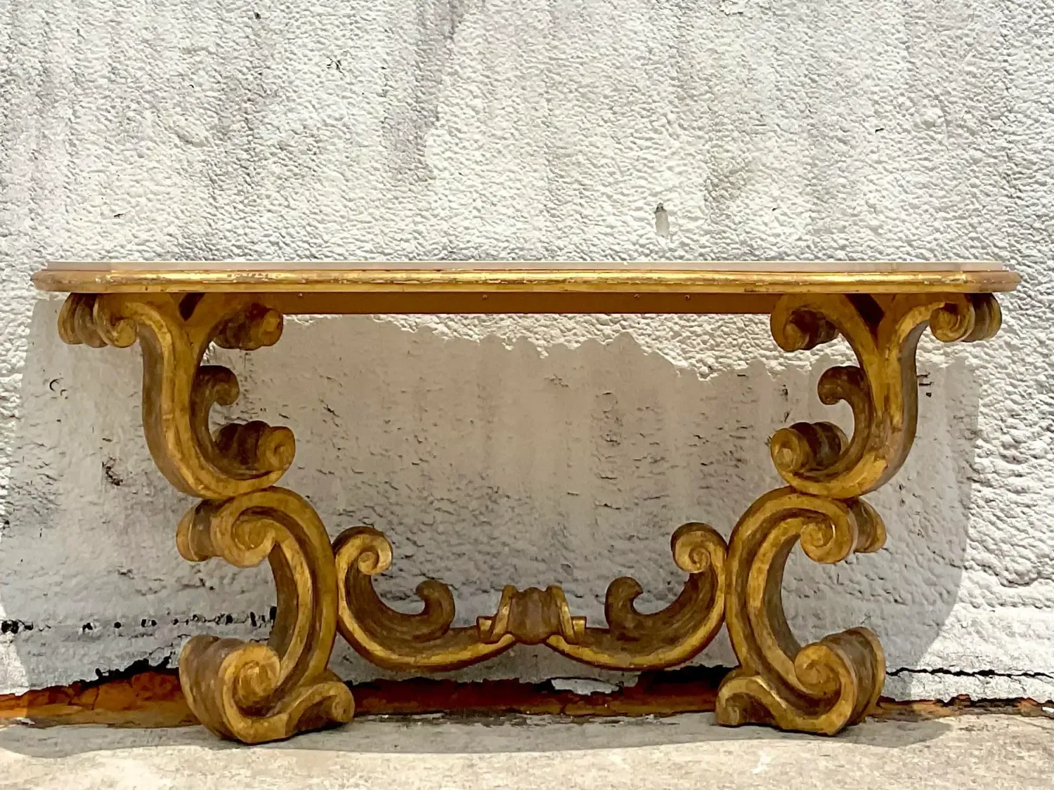 Mid 20th Century Vintage Rococo Gilt Wall Mount Console Table — additional photo 4