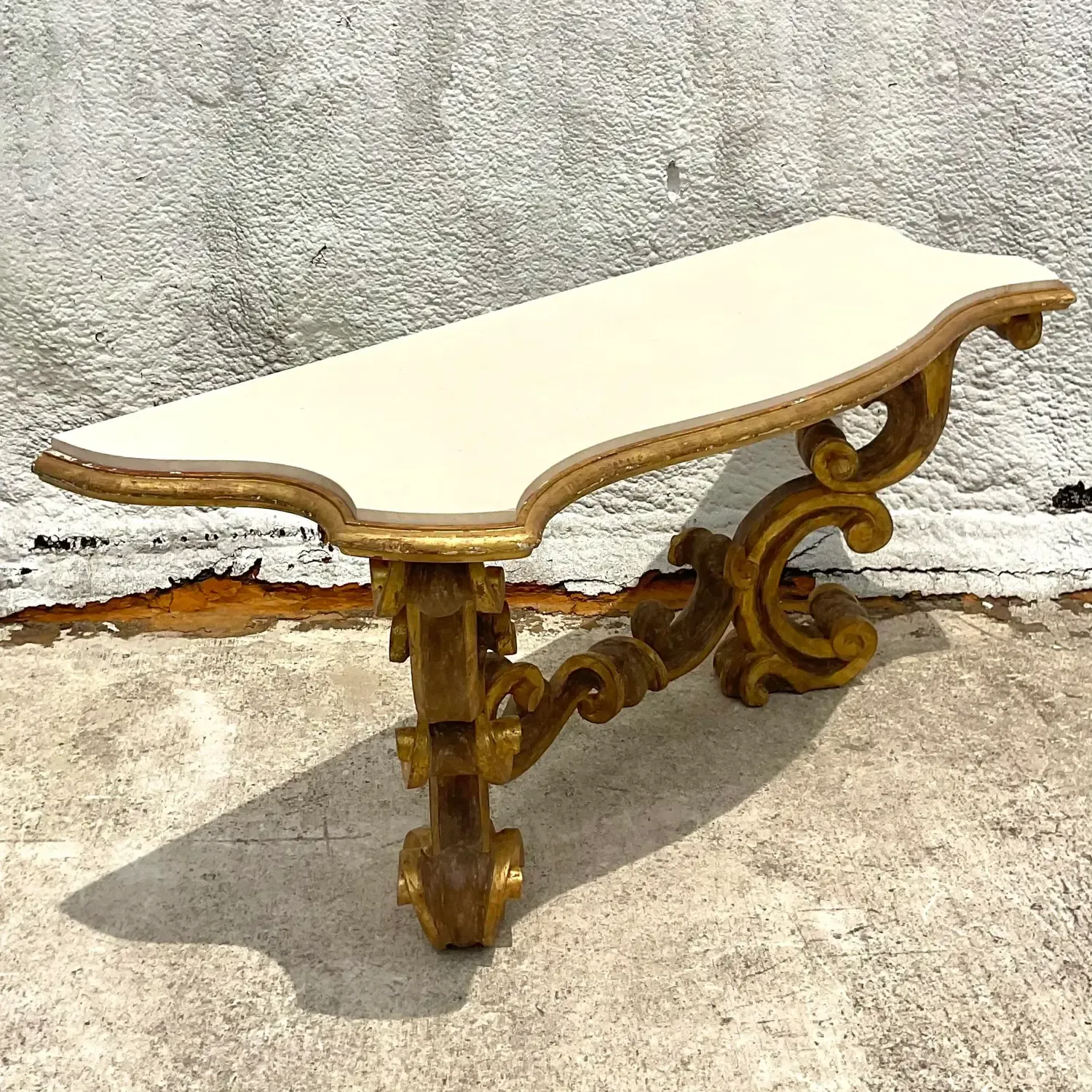 Mid 20th Century Vintage Rococo Gilt Wall Mount Console Table — additional photo 5