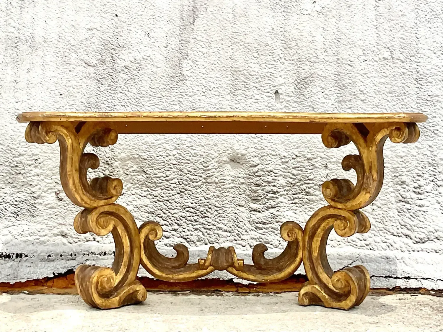 Mid 20th Century Vintage Rococo Gilt Wall Mount Console Table — additional photo 6