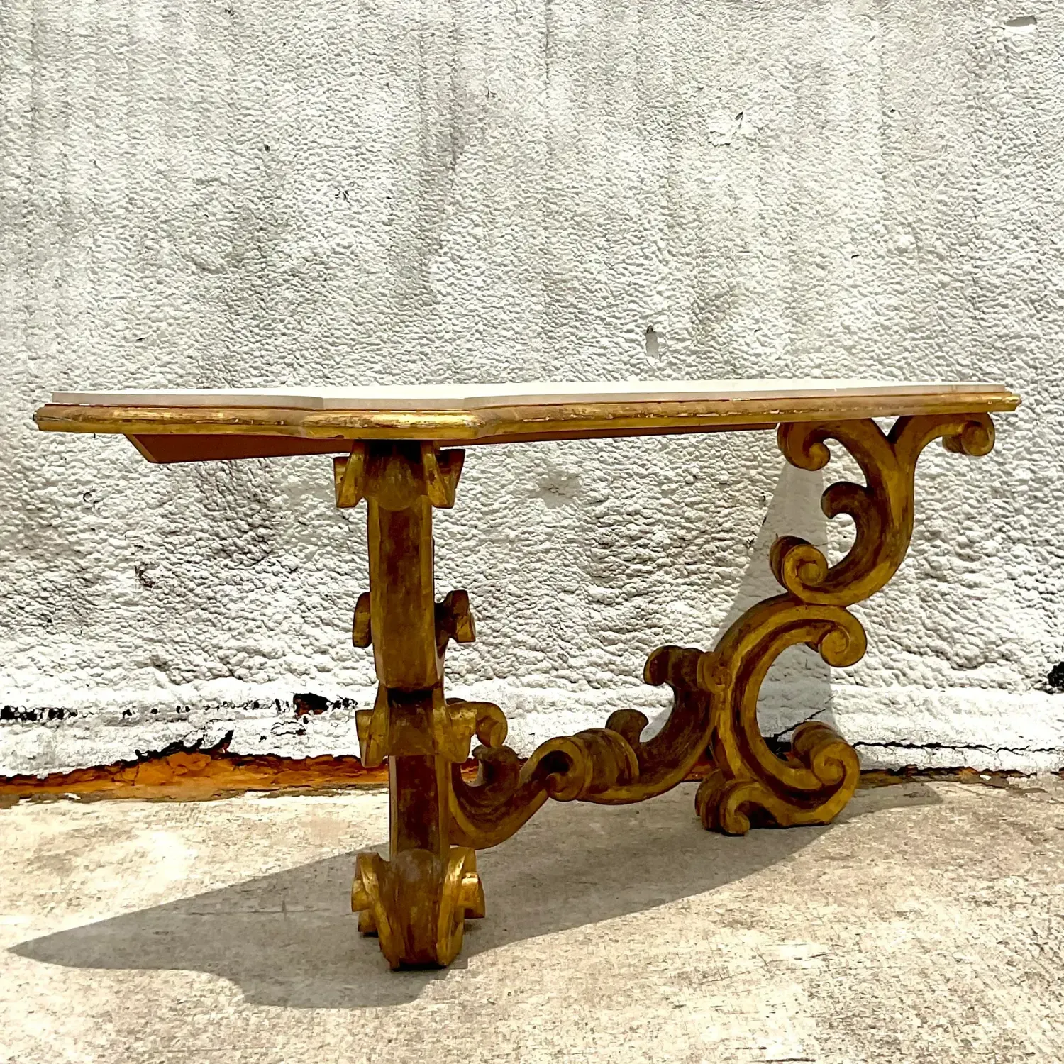 Mid 20th Century Vintage Rococo Gilt Wall Mount Console Table — additional photo 7