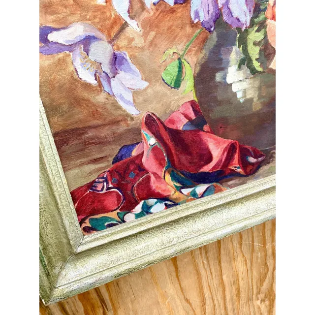 Midcentury Signed Original Floral Oil Painting — additional photo 1