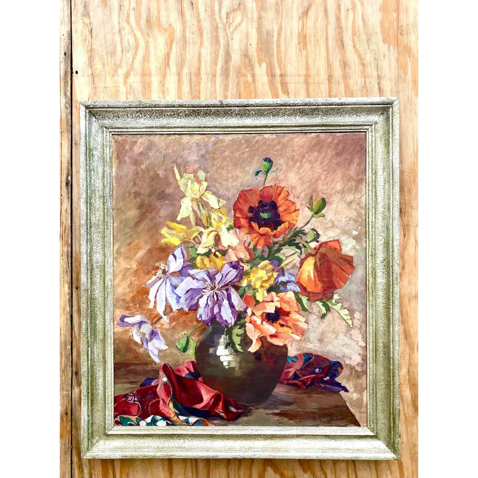 Midcentury Signed Original Floral Oil Painting — additional photo 3