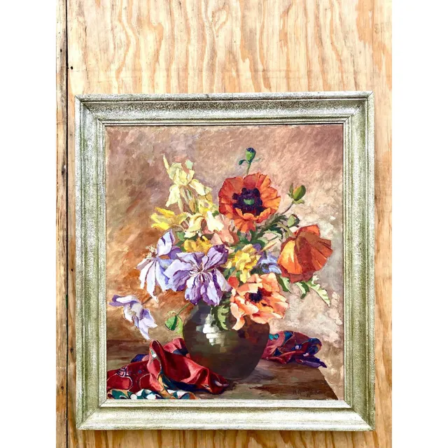 Midcentury Signed Original Floral Oil Painting — additional photo 3