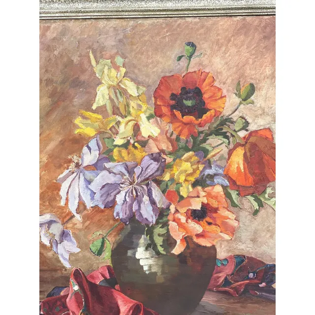 Midcentury Signed Original Floral Oil Painting — additional photo 4