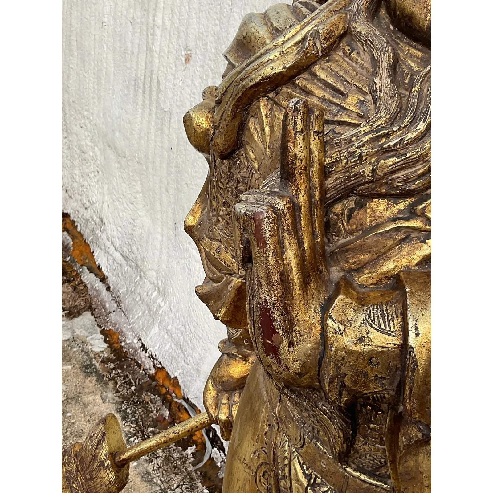 Monumental Vintage Asian Hand Carved Golden Warrior — additional photo 6