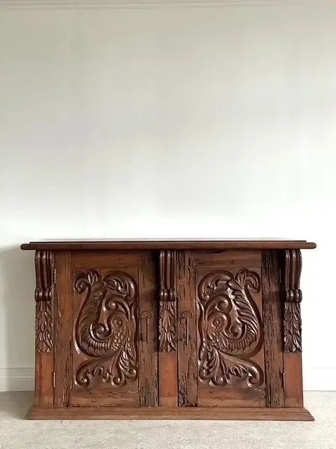 Vintage Spanish Carved Pecky Cypress Cabinet — additional photo 1