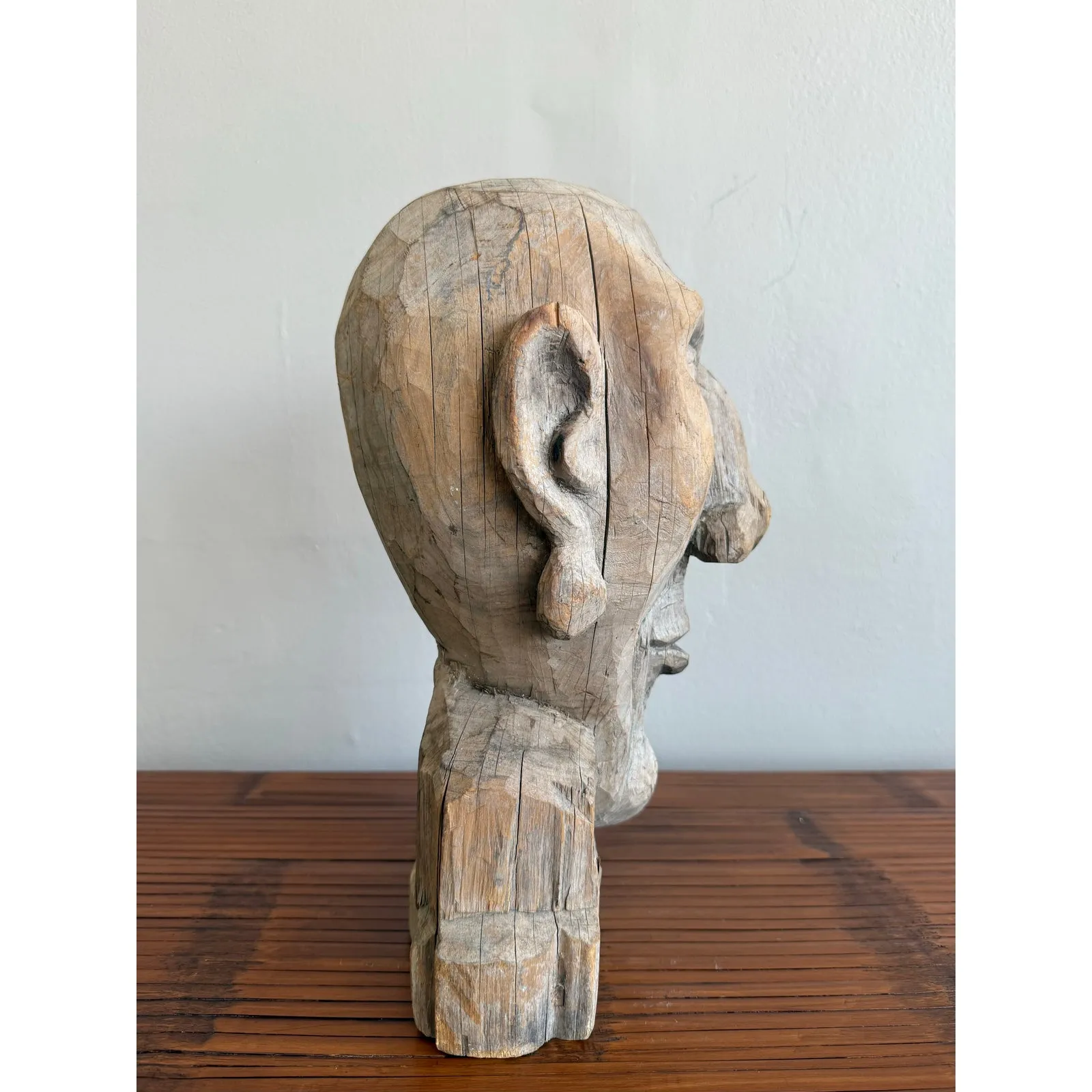 Primitive Boho Hand-Carved Wood Bust — additional photo 2