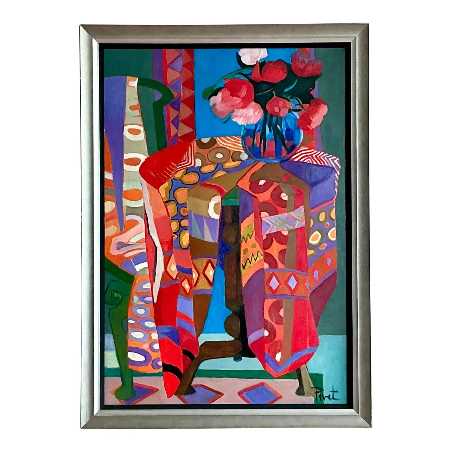 Vintage Boho Abstract Painting Oil on Canvas - Canvas, 35W x 49H — additional photo 1