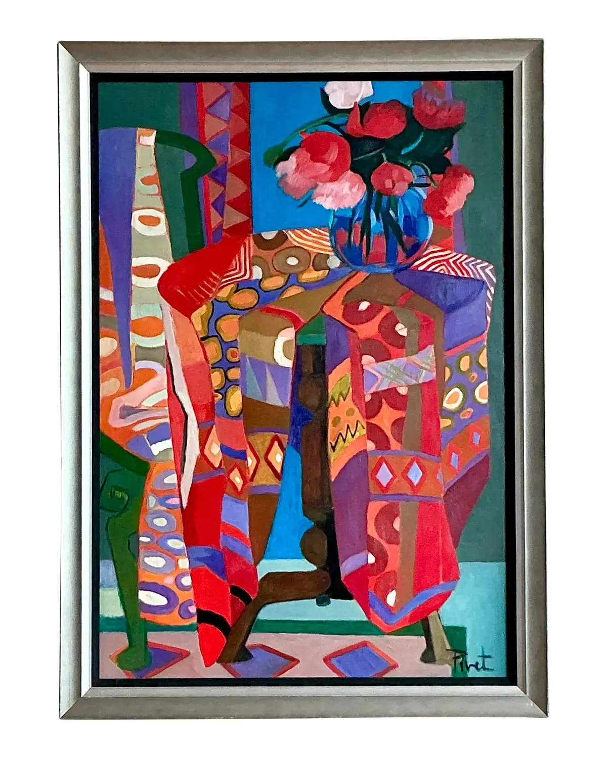 Vintage Boho Abstract Painting Oil on Canvas - Canvas, 35W x 49H