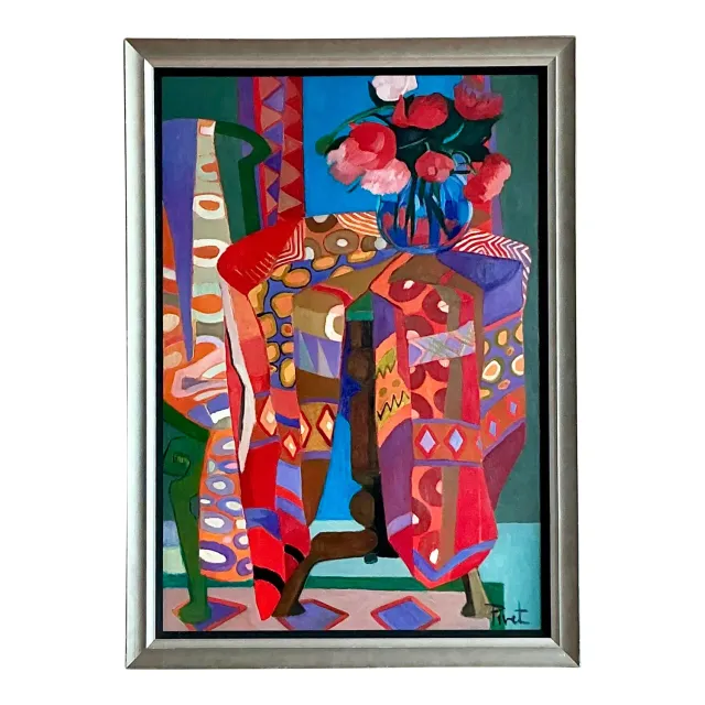 Vintage Boho Abstract Painting Oil on Canvas - Canvas, 35W x 49H — additional photo 1