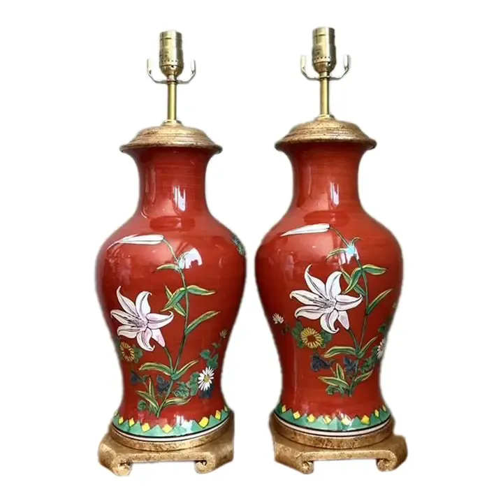 Vintage Hand Painted Glazed Ceramic Lamps - A Pair — additional photo 1