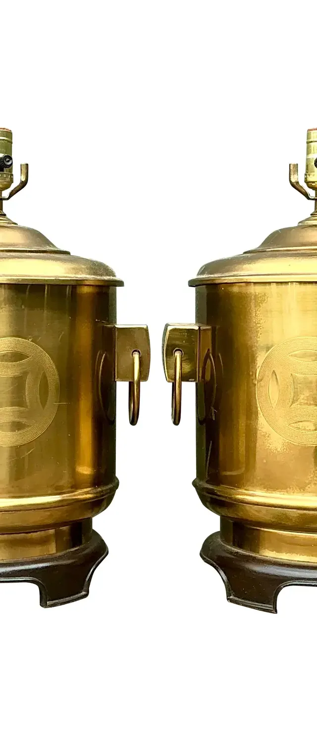 Vintage Brass Medallion Ring Lamps - A Pair