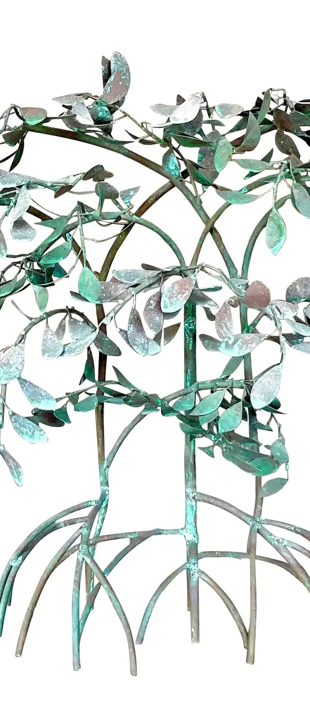 Vintage Boho Patinated Metal Mangrove Wall Sculpture