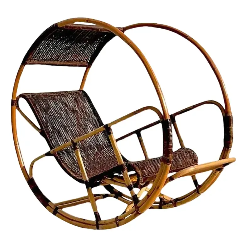 Late 20th Century Vintage Coastal Italian Wrapped Rattan After Franco Bettonica “Donaoldo”:Rocking Chair