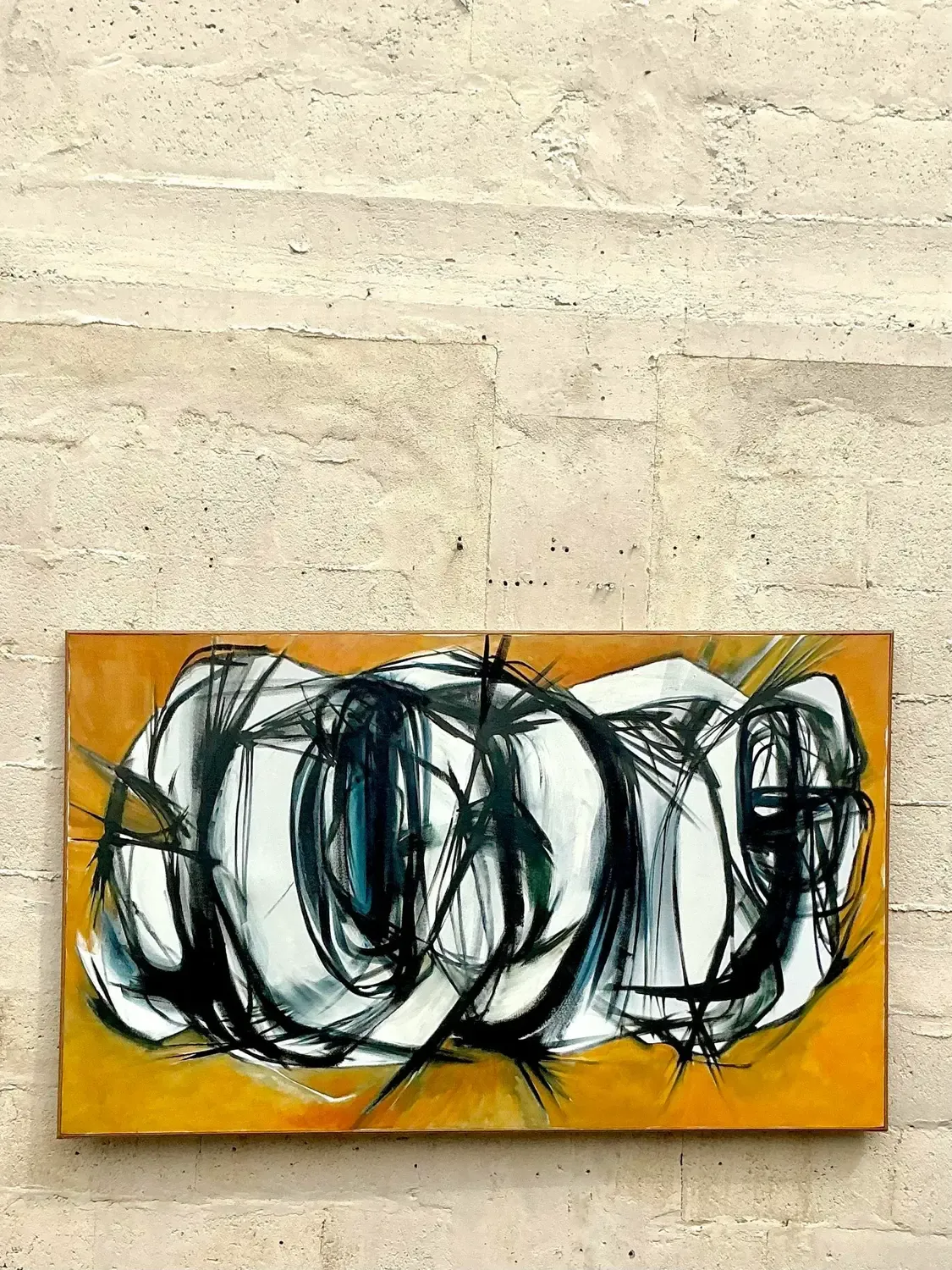 Late 20th Century Vintage Boho Original Abstract Oil Painting on Canvas — additional photo 1