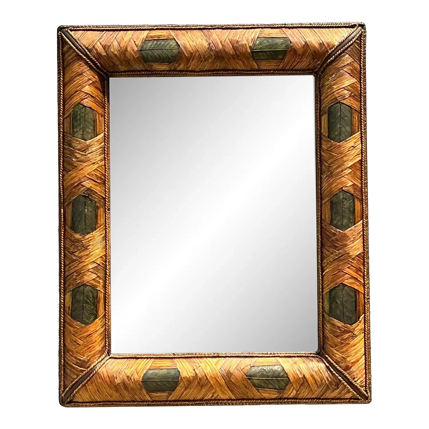 Vintage Wrapped Rattan Brass Leaf Mirror — additional photo 1