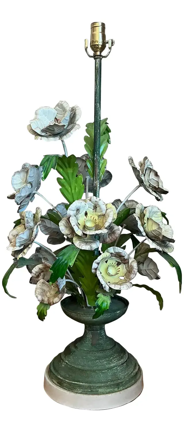 Vintage Hand Painted Tole Bouquet Lamp