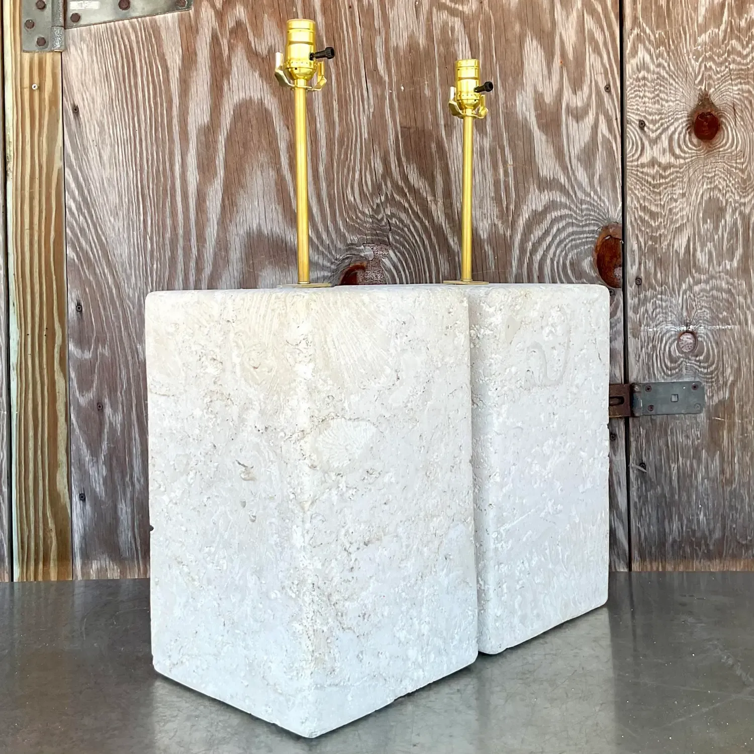 Vintage Coastal Large Coquina Stone Block Lamps - a Pair — additional photo 1
