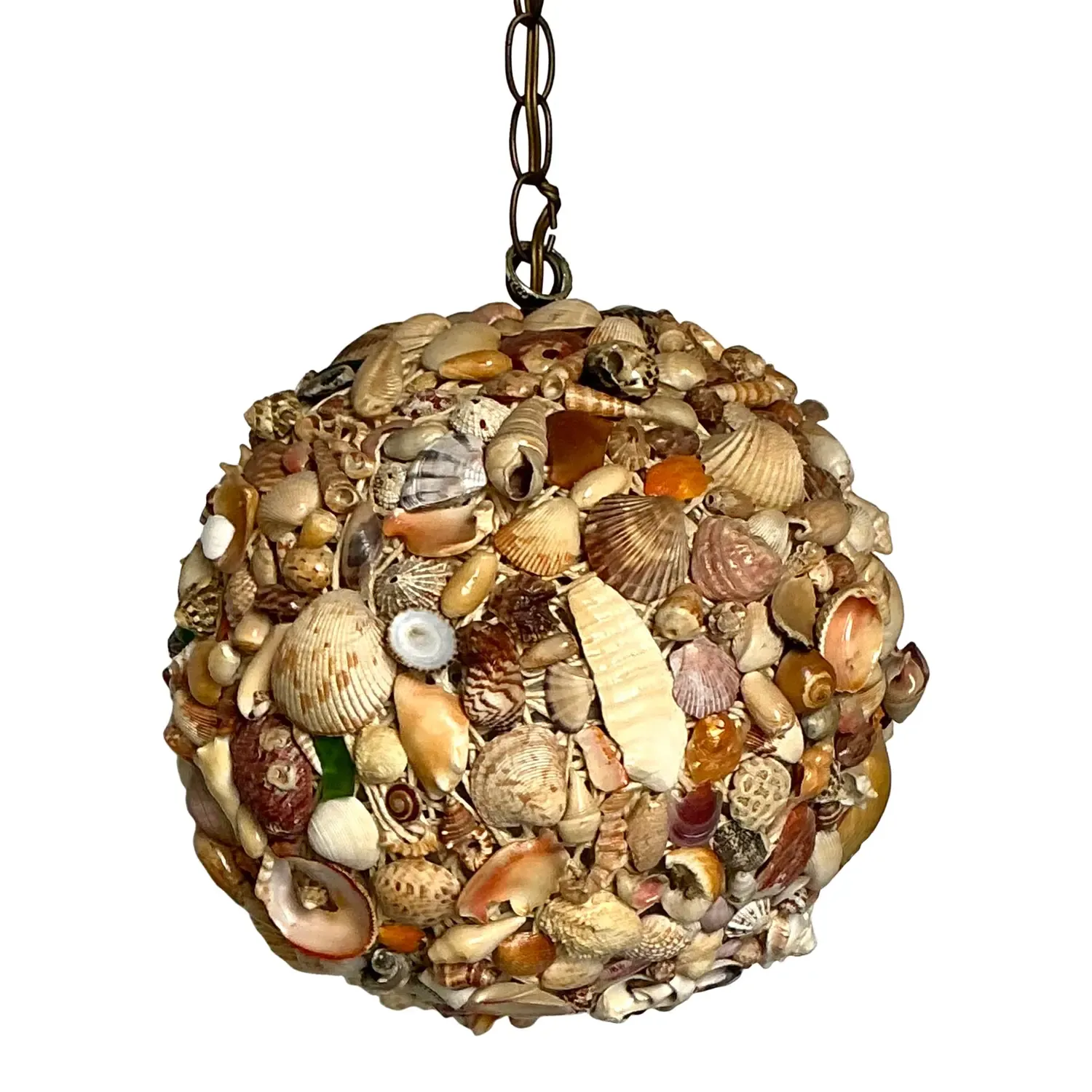 Vintage Shell Encrusted Sphere Hanging Light — additional photo 1