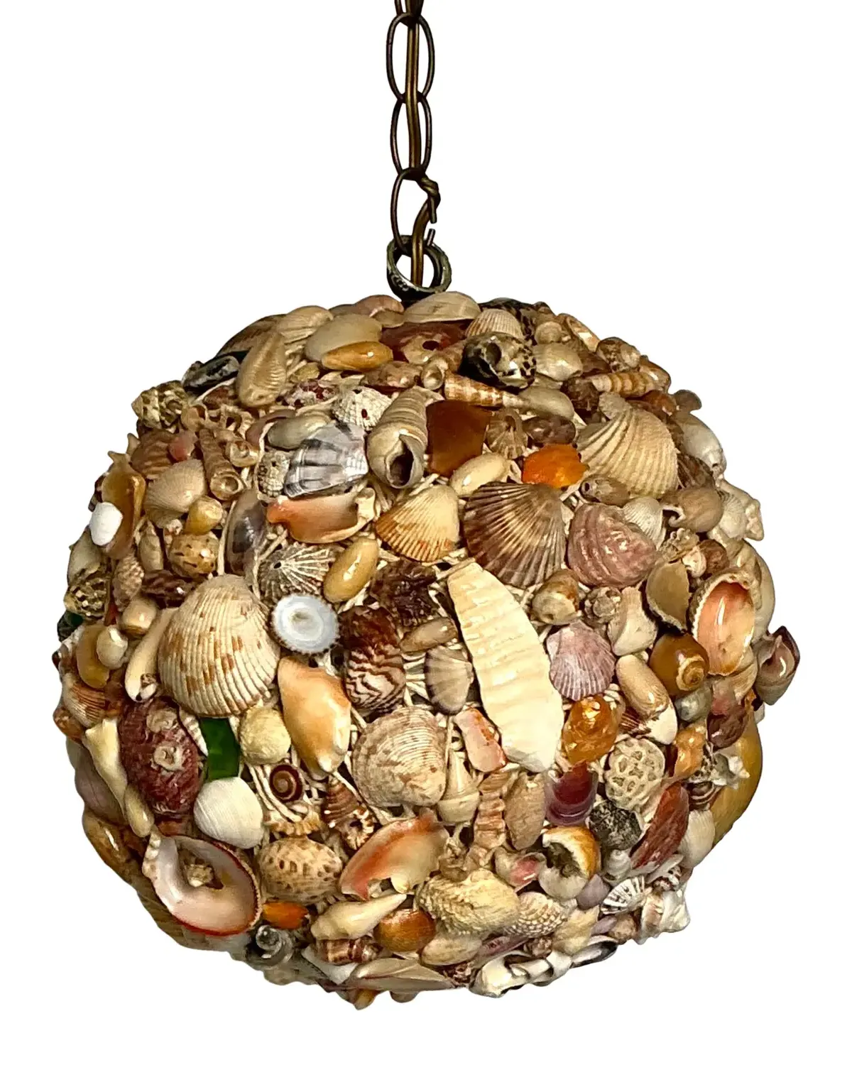 Vintage Shell Encrusted Sphere Hanging Light