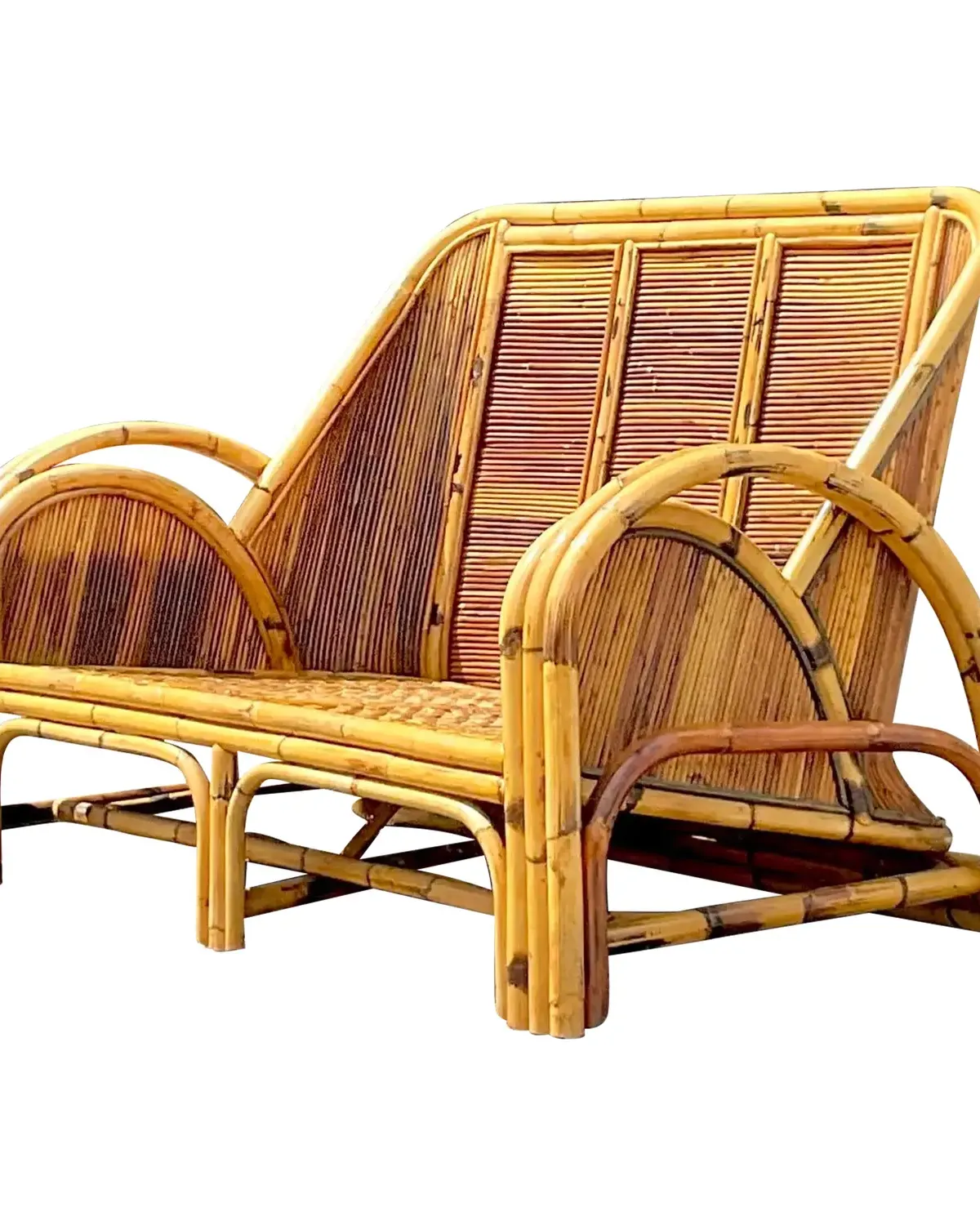 Vintage Coastal 1950s Pencil Reed Loveseat