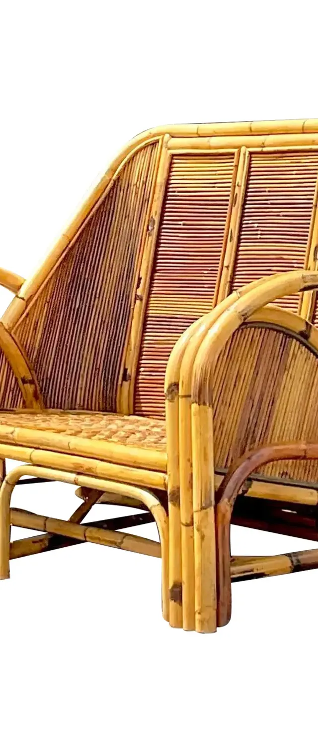 Vintage Coastal 1950s Pencil Reed Loveseat