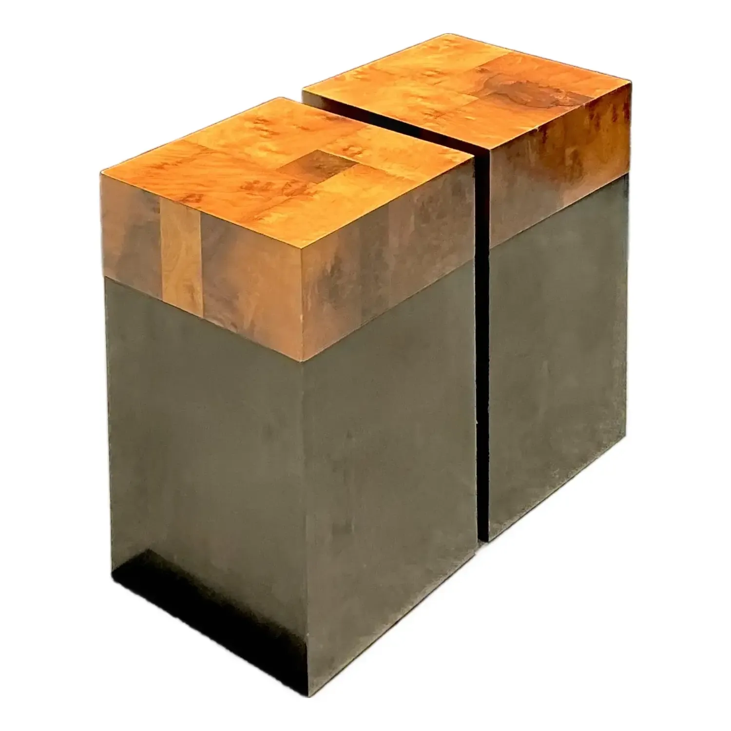 Vintage Parquet Burl Wood Drinks Tables - A Pair — additional photo 1
