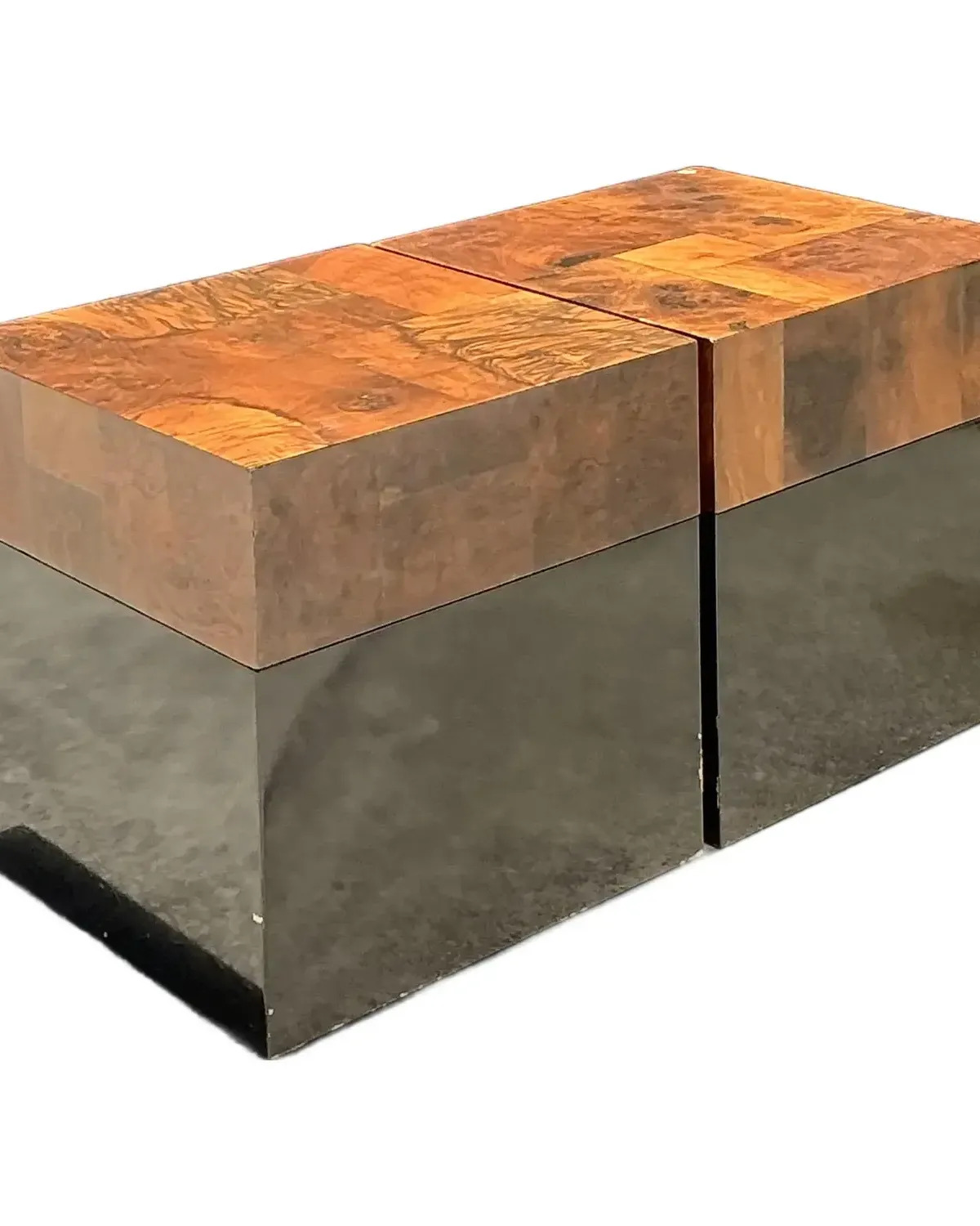 Vintage Burl Parquet Low Drinks Tables - A Pair