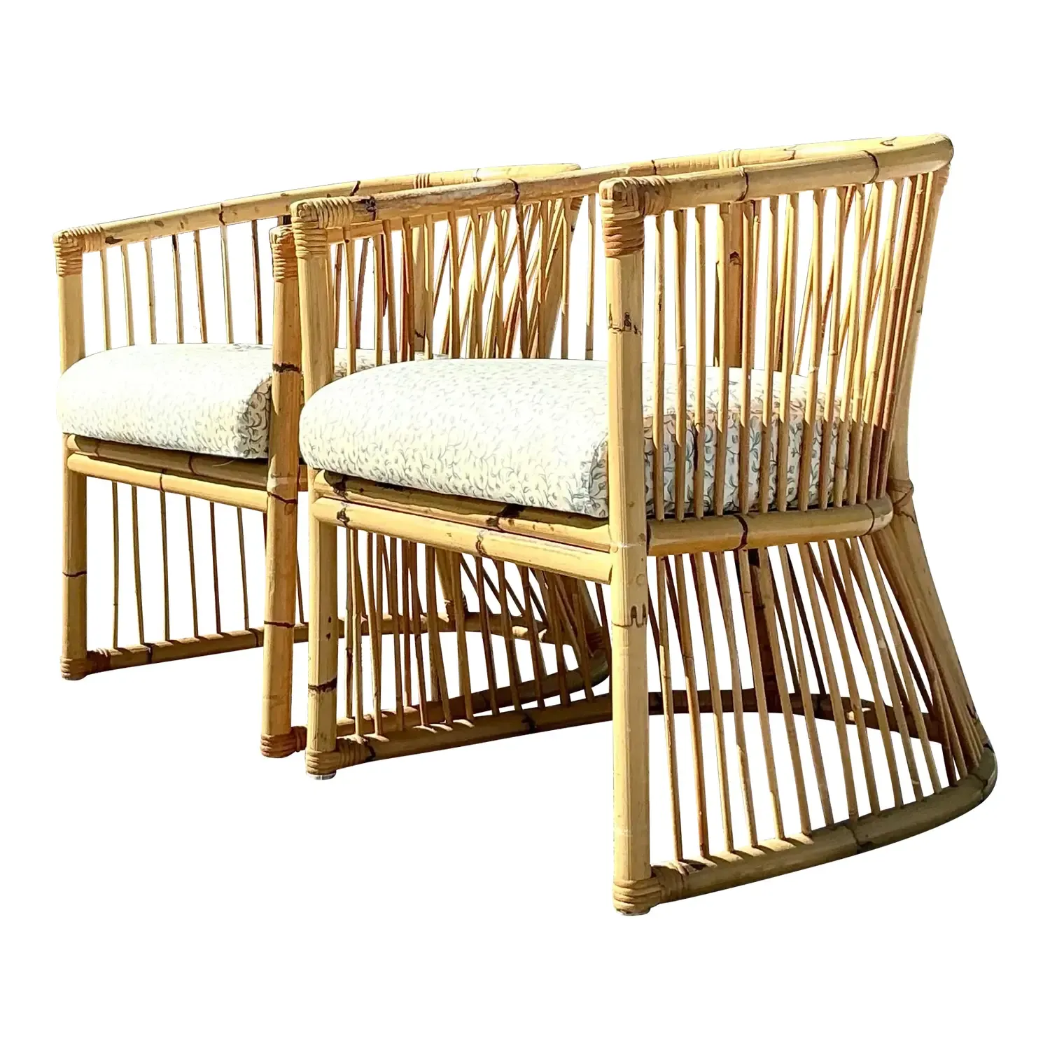 Vintage Coastal Bamboo Tub Chairs - a Pair