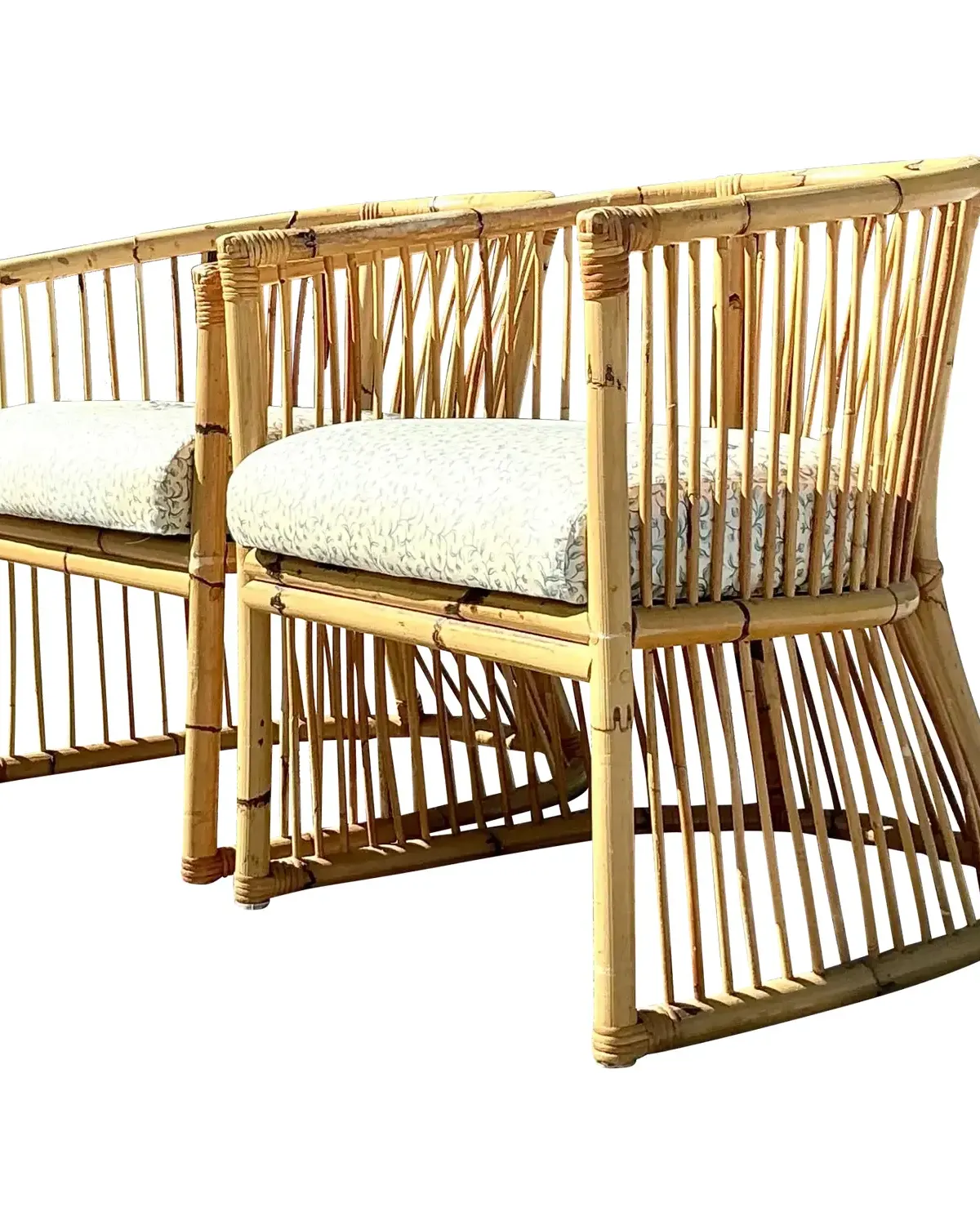 Vintage Coastal Bamboo Tub Chairs - a Pair
