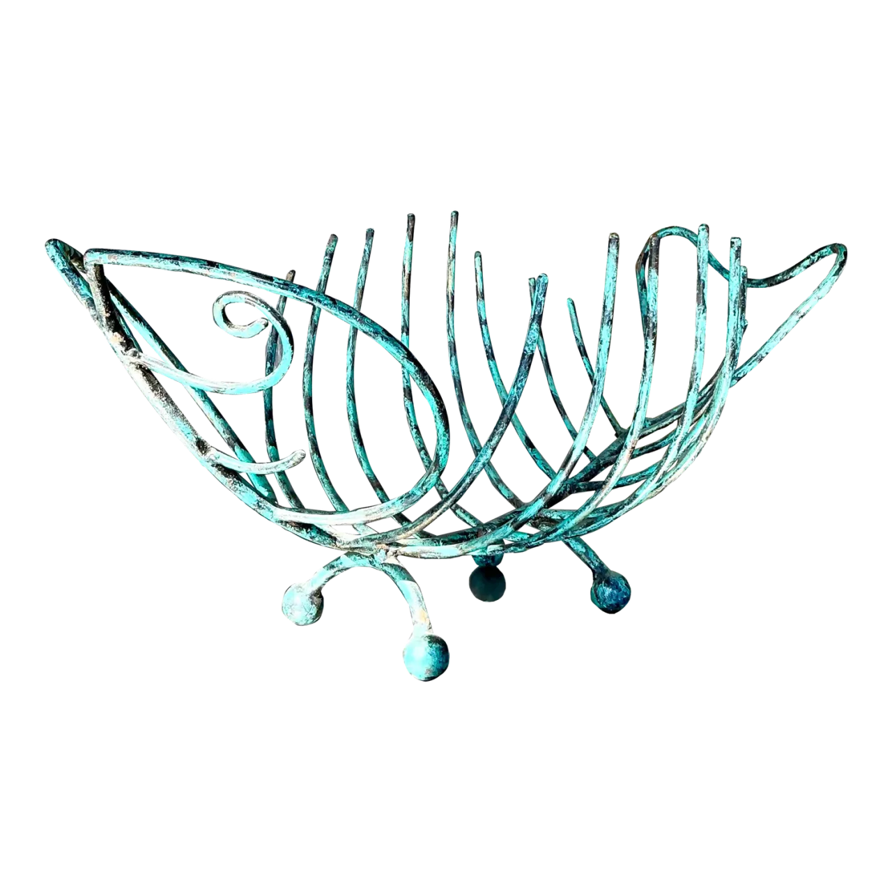 Vintage Boho Patinated Metal Fish Bowl
