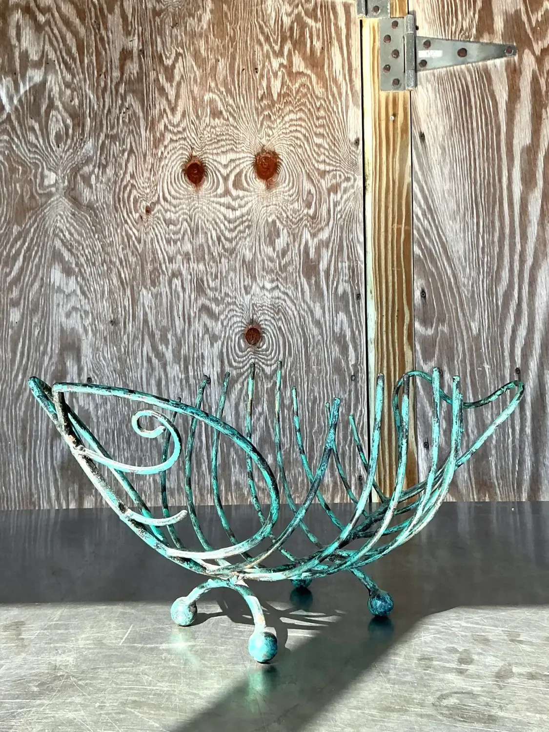 Vintage Boho Patinated Metal Fish Bowl — additional photo 1