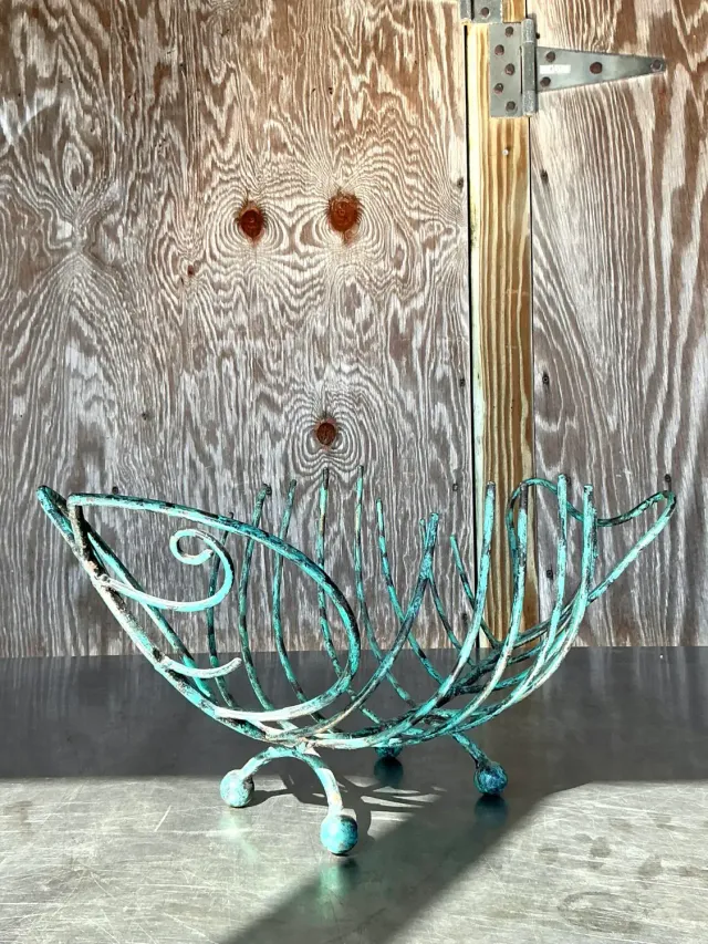 Vintage Boho Patinated Metal Fish Bowl — additional photo 1