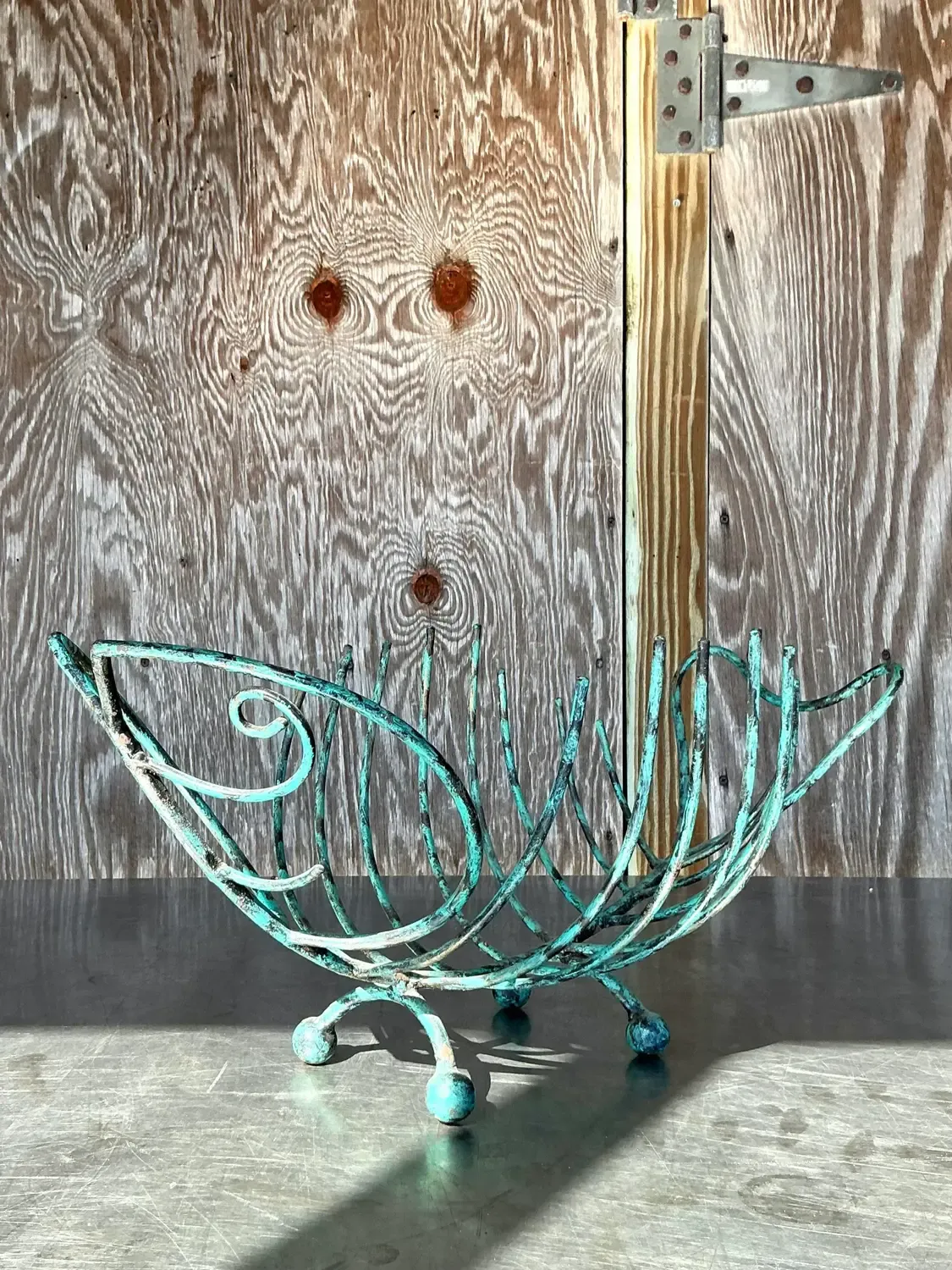 Vintage Boho Patinated Metal Fish Bowl — additional photo 2