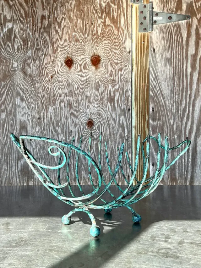 Vintage Boho Patinated Metal Fish Bowl — additional photo 2