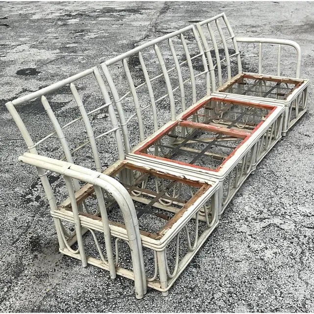Rare Vintage Coastal Heywood Wakefield Rattan Sofa — additional photo 1