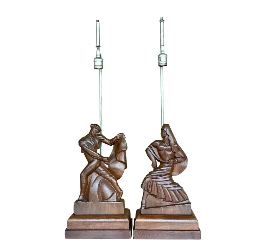 Vintage Mid-Century Heifetz Hand-Carved Dancer Table Lamps – A Pair — additional photo 2