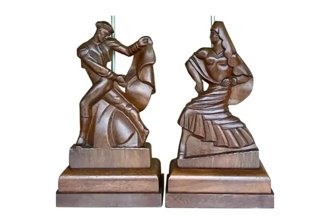 Vintage Mid-Century Heifetz Hand-Carved Dancer Table Lamps – A Pair — additional photo 6