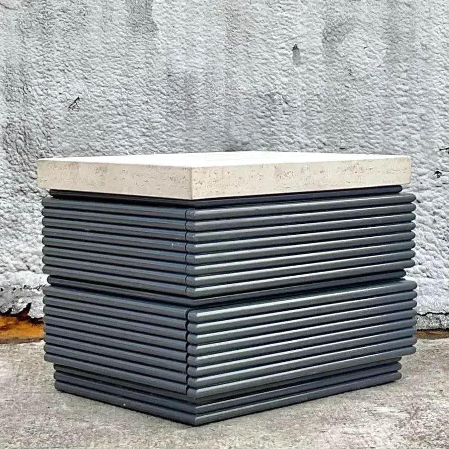 Stone Top Gray Lacquered Single Nightstand — additional photo 1