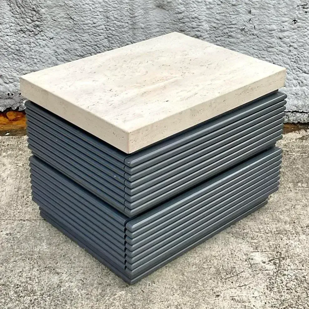 Stone Top Gray Lacquered Single Nightstand — additional photo 5